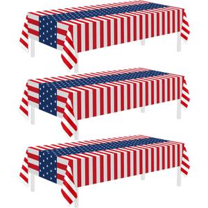 Childom 3 Pack Patriotic Tablecloth,Disposable Plastic Tablecloth 54"x108" Patriotic Decorations,Birthday Party Table Cloth for Kids,Patriotic Themed Party Supplies for Outside,Picnic,Camping,Memorial