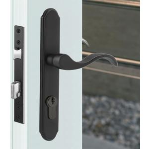 ReigaHood Offset Euro Mortise Storm Door Handle Complete Set Fits for Pella Screen Door Hardware, 2-1/2" Handle PZ, 7/8" Backset, 7-1/4" Trimplate H.C., Non-Handed, Matte Black