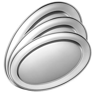 FoldTier 2 Pcs Stainless Steel Serving Tray Large Oval Platter Set,Oval Serving Set Heavy Duty Metal Serving Tray Large Mirror Polish Sizzle Plate,11.8 In, 13.8 In, 15.7 In