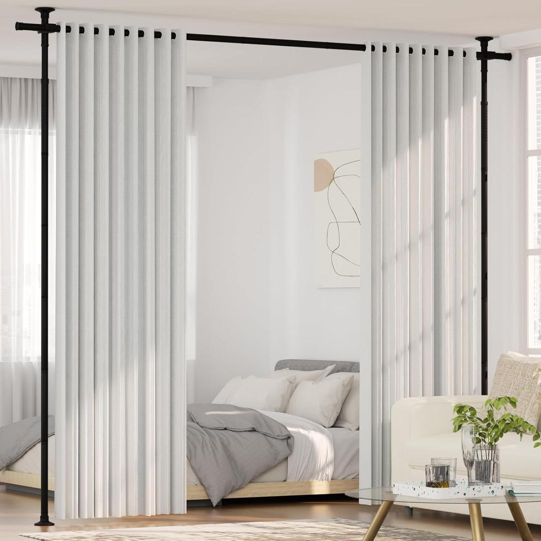 KELIXU Room Divider Curtain Rod, No Drilling Tension Rods for Room Separation, 28-73.8 inch W x 4-10 ft H Floor to Ceiling Wall Dividers Heavy Duty Vertical Tension Stand, Easy to Install, Black