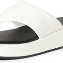 Amazon Essentials Women's Flatform Thong Sandals (8, White Faux Leather)