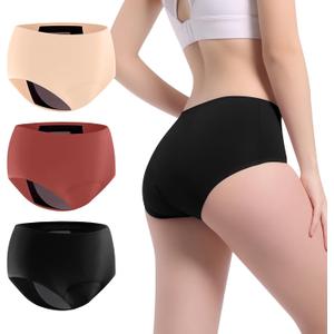 Incontinence Underwear for Women Washable Leak Proof for Women 5oz High Absorbent Womens Incontinence Panties for Bladder Leakage Protective Panties 3pk-M (Black/Beige/Orange)