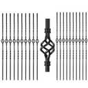 20 Pcs Wrought Iron Balusters, 1/2 Inch Hollow Single Basket Staircase Balusters, Black Metal Spindles for Indoor Railing, Decks, Outdoor