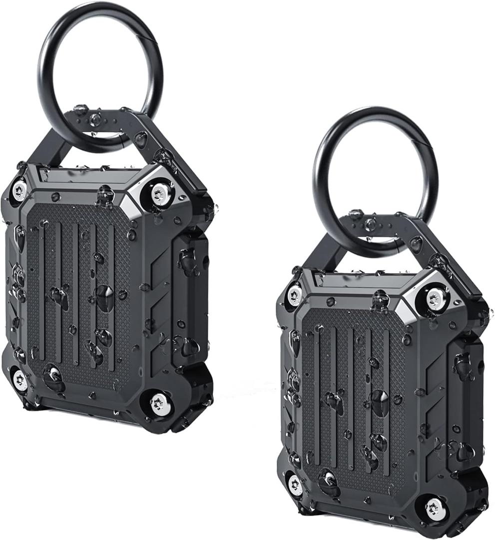 Dovick- Waterproof Airtag Keychain Holder Case,Screw Full Cover Compatible with Apple Air Tag Tracker Key Ring (Black 2Pack)