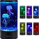 Relity Jellyfish Tank Table Lamp Remote Control with Color Changing Light Gift for Kids Men Women Home Deco for Room Mood Light for Relax (5.1 Dia X 11.4H, Black)