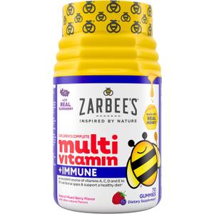 Zarbee's Complete Kids Multivitamin Gummies + Immune Support, Children Vitamins Gummy with Vitamin A, C, D3, E, B6, B12, Folic Acid & Total B-complex, 70 Count