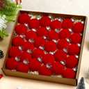 30 pcs Red Flocked Velvet Christmas Tree Ball 2.4inch Christmas Tree Ornaments Shatterproof Plastic Decorative Hanging for Xmas Holiday Family Home Store Indoor Decors