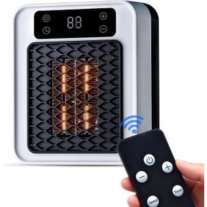 Space Heater Indoor, 450W PTC Programmable portable wall heater,Remote plug in wall outlet heater with LED Display, Thermostat,Timer, Overheat Protection, Faster Heat for Home,Office,Bathroom (white)