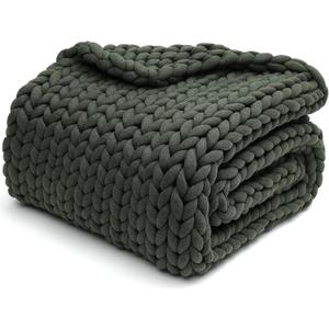 YnM Weighted Blanket, Handmade Chunky Knitted Design, Soft and Cozy, Temperature Regulating and Breathable, Machine Washable Throw for Sleep or Home Decor (Forest Green, 60x80 Inch, 15lbs)