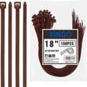 XINGO 18 inch Brown Zip Ties Heavy Duty (100 Pack), Black, 60lb Tensile Strength, UV Resistant Cable Ties for indoor and outdoor use