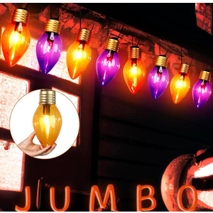 Treela 8 Pcs Giant Halloween Lights 8" Jumbo Xmas String Lights with 8 Colorful Bulbs Purple Orange C7 Lights 10.5 ft Outdoor Halloween Lights C7 Large Outdoor String Lights for Indoor Outdoor