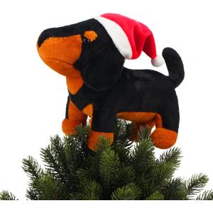 Sumind Daschund Dog Christmas Tree Topper Decoration Animal Plush Stuffed Puppy with Santa Hat Xmas Tree Ornament Dog Lover Gift Cute Winter Home Decoration Holiday Decor