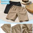 Ficerd 2 Pack Cotton Linen Big and Tall Shorts for Men Drawstring Elastic Waist 7" Summer Beach Bermuda with Pockets (Black, XXL)