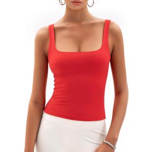 Womens Square Neck Tank Tops Double Lined Basic Tanks Sleeveless 2025 Summer Collection (XL)