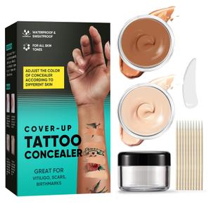 Tattoo Cover Up Makeup Waterproof, 2 Colors Professional Body Concealer Set, Long Lasting and Invisible Body Makeup Suitable for Vitiligo, Dark Spots, Scars