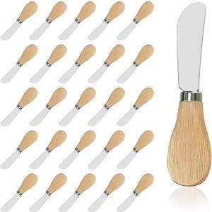 25 Piece Small Cheese Spreader Set, Stainless Steel Butter Spreader, Mini Butter Knife Spreader with Wooden Handle for Grill Plates, Sandwiches, Cocktail Spreaders, 4.7 inch