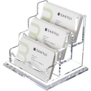 YUXUN Business Card Holder Display for Desk, Clear Acrylic Cards Organizer 3 Tier 3 Slots, Business Card Stand for Men and Women 1 Pack (3 slots) 3slots