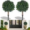 Shinoske 23" Boxwood Topiary Balls Tree Artificial Outdoor,Set of 2 Outdoor Fake Bushes Plant with Ground Spike,UV Resistant Artificial Plants for Garden,Porch,Yard,Balcony Decor