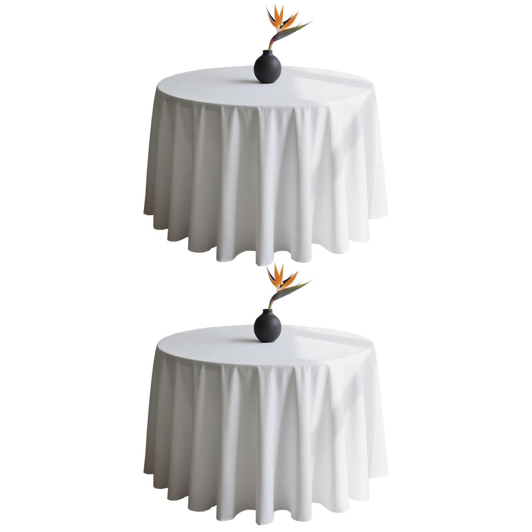 WIGENIUS 2 Pack White Table Cloth Round Tablecloths 90 Inch,Polyester Table Cloth for 5 Foot Round Tables,Wrinkle Resistant Washable Fabric Table Covers for Party,Wedding Banquet