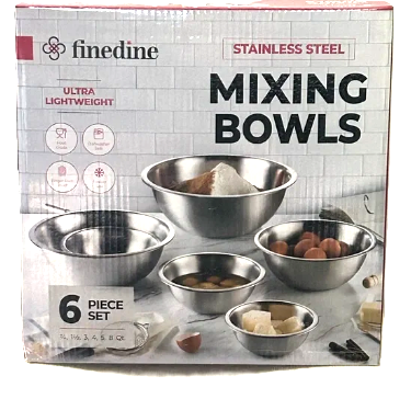 Finedine Polished Mirror Finish Nesting 6 Piece Stainless Steel Mixing Bowl Set