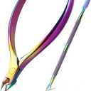 BEZOX Cuticle Trimmer with Pusher - Salon Quality Cuticle Clipper with Cuticle Pushers, Super Sharp Cuticle Cutters and Dual-End Nail Pushers Cuticle Stick, Professional Manicure Tools - Rainbow