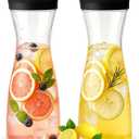 2 x Plastic Water Carafe, Leak-Proof Flip Lid Design, 35oz/51oz Capacity for Juice, Iced Tea, Lemonade, Suitable for Kitchen, Refrigerator, Picnics, Parties, Restaurants (2, Black lid, 35 oz)