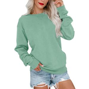 BeadChica Womens Casual Crewneck Sweatshirt Long Sleeve Tops Cute Pullover Loose Fit-Solid-S (Green, S)