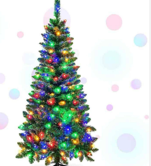 4FT Pre-Lit Artificial Pencil Christmas Tree With Led Lights