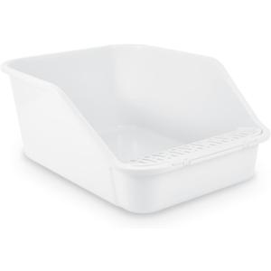 Large Cat Litter Box with High Sides,Cat Litter Pan for Indoor Big Cats,Open Top High Wall Kitty Litter Box with Low Entry for Kitten & Senior Cat,Easy to Clean,Anti-Splashing (White)