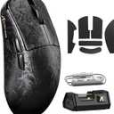 ATTACK SHARK R11 Ultra 8K Carbon Fiber Wireless Gaming Mouse with 42000DPI-PAW3950 MAX Sensor-49g Lightweight,Nordic 52840 MCU Chip,Wired/BT/2.4Ghz Programmable,RGB Coiled Cable for PC(Black Ink+Tape)