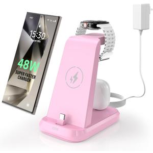 48W Super Fast Charging Station for Samsung Devices, 3 in 1 Charger Via USB C, Galaxy Watch Charger for Samsung Galaxy Watch Ultra/7/6/5/4/3, Galaxy S24/S23/S22/S21/Note20/Z Flip 5/Fold 5, Buds2/Pro