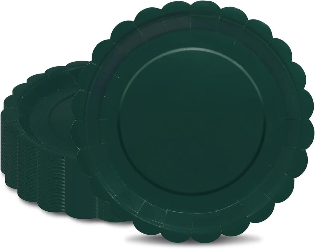 2 x 40 Pcs Green Scalloped Paper Plates 7inch Disposable Green Scalloped Dessert Plates for Graduation Birthday Baby Shower