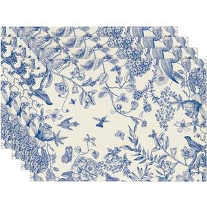 Artoid Mode Hydrangea Flowers Branches Chinoiserie Spring Placemats Set of 4, 12x18 Inch Table Mats for Party Kitchen Dining Decoration (Blue)