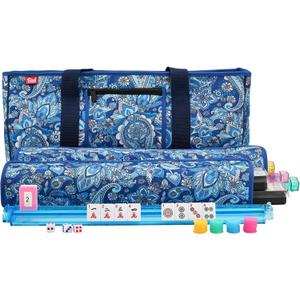 yookee home Mahjong Set Mahjong Game Set American Mahjong Set 166 Tiles 4 All-in-One Color Rack/Pushers Blue Paisley Soft Neoprene Bag Mahjongg Ma Jong Set