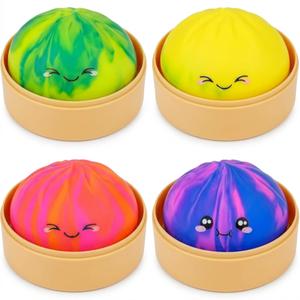4Pack Jumbo Dumpling Fidget Squishy Toy, Tie-Dye Slow Rising Dumpling Sensory Squeeze Toys Dough Stress Balls Party Favors for Adults Kids, Anxiety Relief Desk Toy with Steamers