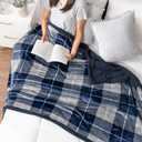 PAVILIA Blue Navy Plaid Sherpa Throw Blanket for Couch Twin, Plush Flannel Fleece, Soft Fuzzy Cabin for Sofa Bed, Warm Cozy Winter Gift, 60x80