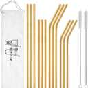Hiware 12-Pack Gold Stainless Steel Straws Reusable with Case - Metal Drinking Straws for 30oz & 20oz Tumblers Dishwasher Safe, 2 Brushes Included