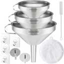 Toncoo 3 Pack Stainless Steel Funnels for Kitchen Use, Food Grade Cooking Funnel with 3 Strainer, Kitchen Funnel Set Metal Funnels for Filling Bottles