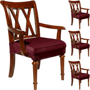 Havawish Large Dining Room Chair Seat Covers with Armrest Dining Chair Slip Covers Protectors(4 Pcs,Wine Red)