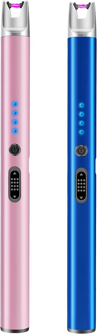 2 Pack Electric Candle Lighter USB Rechargeable Lighters Windproof Plasma Arc Lighters Flameless Type C Long Lighter with Safety Switch for BBQ Camping Birthday Fireworks(Pink+Blue)