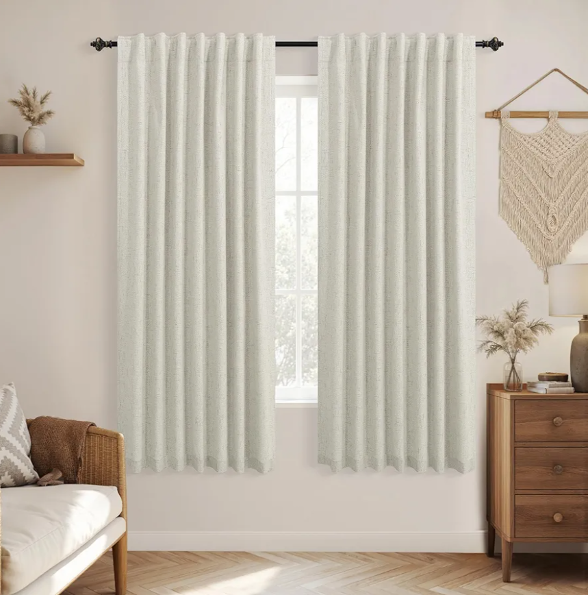 Greige Linen Black Out Curtains Drapes 42"x62" Inch for Bedroom 2 Panels Set,Natural Linen Color Room Darkening Blackout 63 Inch Length Living Room Curtains