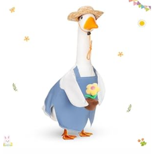 FuWeave Spring Porch Goose Outfit for 17" Blue Overalls Lawn Goose Costume Clothes for Outdoor Patio Yard Lawn Art Decoration, White/Blue