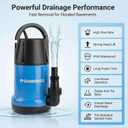 Sump Pump 1HP Submersible Clean Dirty Water Pump 3700GPH Portable Draining Pumps for Pool Hot Tubs Basement Water Transfer, Light Blue