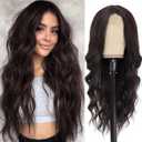 NAYOO Long Wavy Wigs for Women Dark Brown Middle Part Wig Synthetic Heat Resistant Fiber Women Wigs for Daily Party Use 26 Inch (Dark Brown)