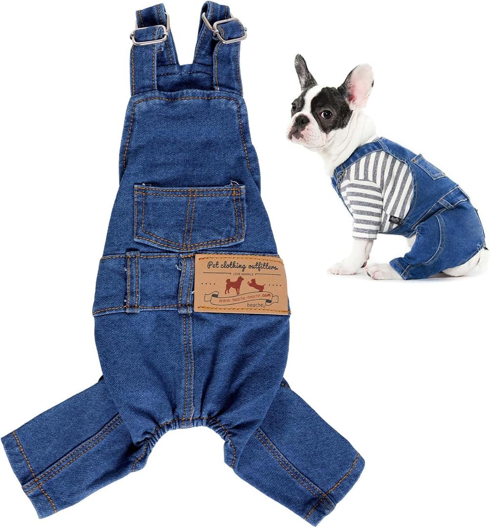 Rbenxia 1 Piece of Dog Denim Shirts Puppy Jean Jacket Sling Jumpsuit Costumes Pet Jean Overalls Dog Pants Outfits for Small Puppy Cat Pets (Blue, Medium)