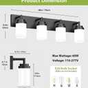 Bathroom Light Fixtures, Matte Black Bathroom Lighting Fixtures Over Mirror, Modern Vanity Light with White Glass Shade, Restroom Lighting Fixtures, 4-Light 30-inch