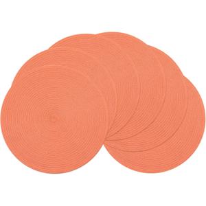 SHACOS Round Braided Placemats Set of 6 Washable Cotton Polyester Round Placemats for Kitchen Table 15 inch Round Table Mats (Coral, 6)