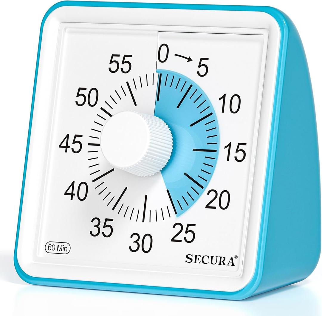 Secura 60-Minute Visual Timer, Classroom Timer, Countdown Timer for Kids and Adults, Time Management Tool for Teaching (Blue & Blue)