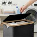 efluky Slim Laundry Basket with Lid, Narrow Laundry Hamper with Removable Bag, Skinny Dirty Clothes Basket with Bamboo Handles for Bathroom, Bedroom & Laundry Room, 90L Black