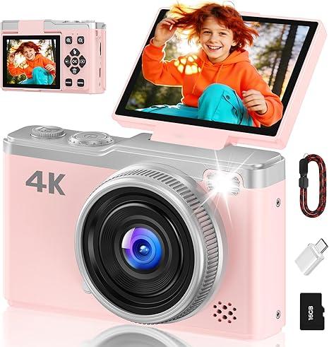 MaxMango Digital Camera for Photography, 64MP & 2.4’’ Vlogging Camera for YouTube,180° Flip Screen Point and Shoot Digital Cameras with 16GB SD Card for Teenager Adult Beginner